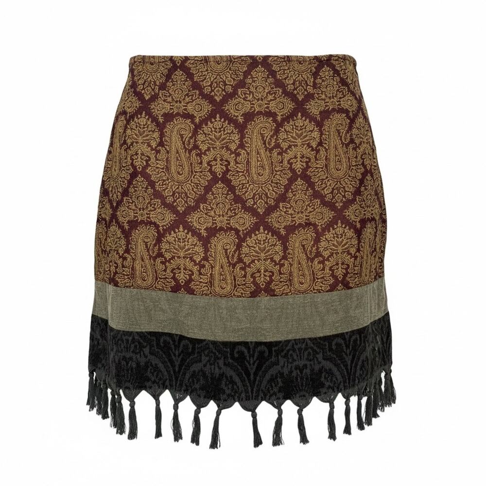 J.Jill Wool Cotton Midi Skirt 16P Boho Tapestry Fringe Whimsigoth Boho Velvet